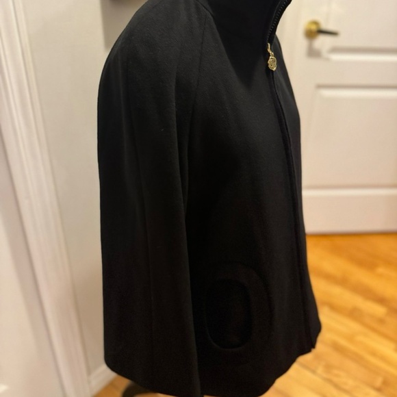 Betsey Johnson Black Wool Blend Swing Coat Jacket | Floral Rose Lining High Neck - Picture 4 of 16